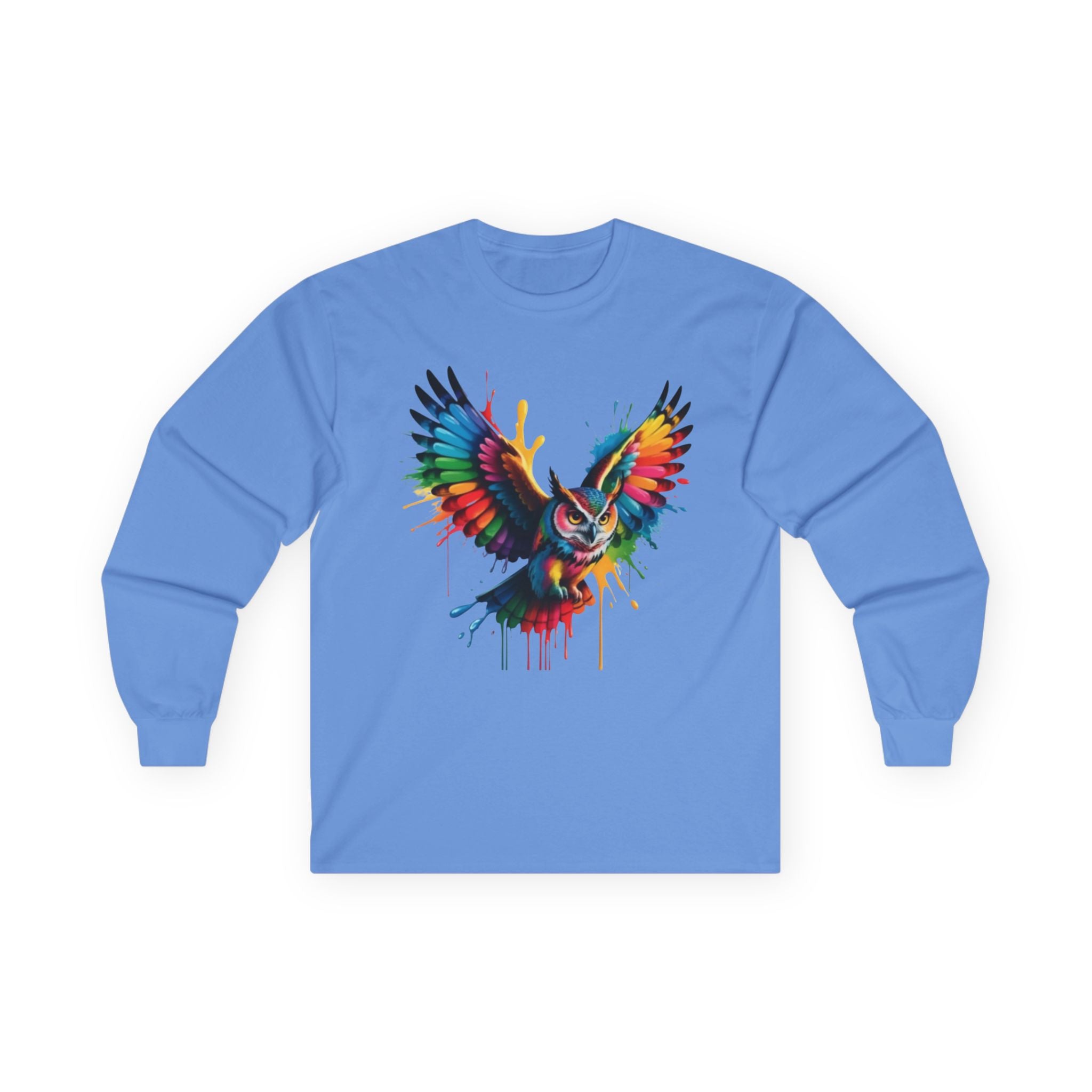 Color Splash Owl Long Sleeve Tee — Vibrant Owl Graphic Shirt