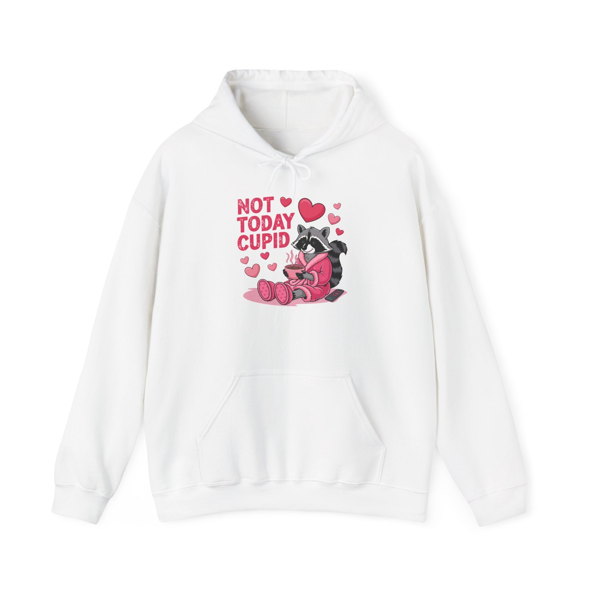 Not Today Cupid Hoodie — Funny Anti-Valentine’s Raccoon Sweatshirt