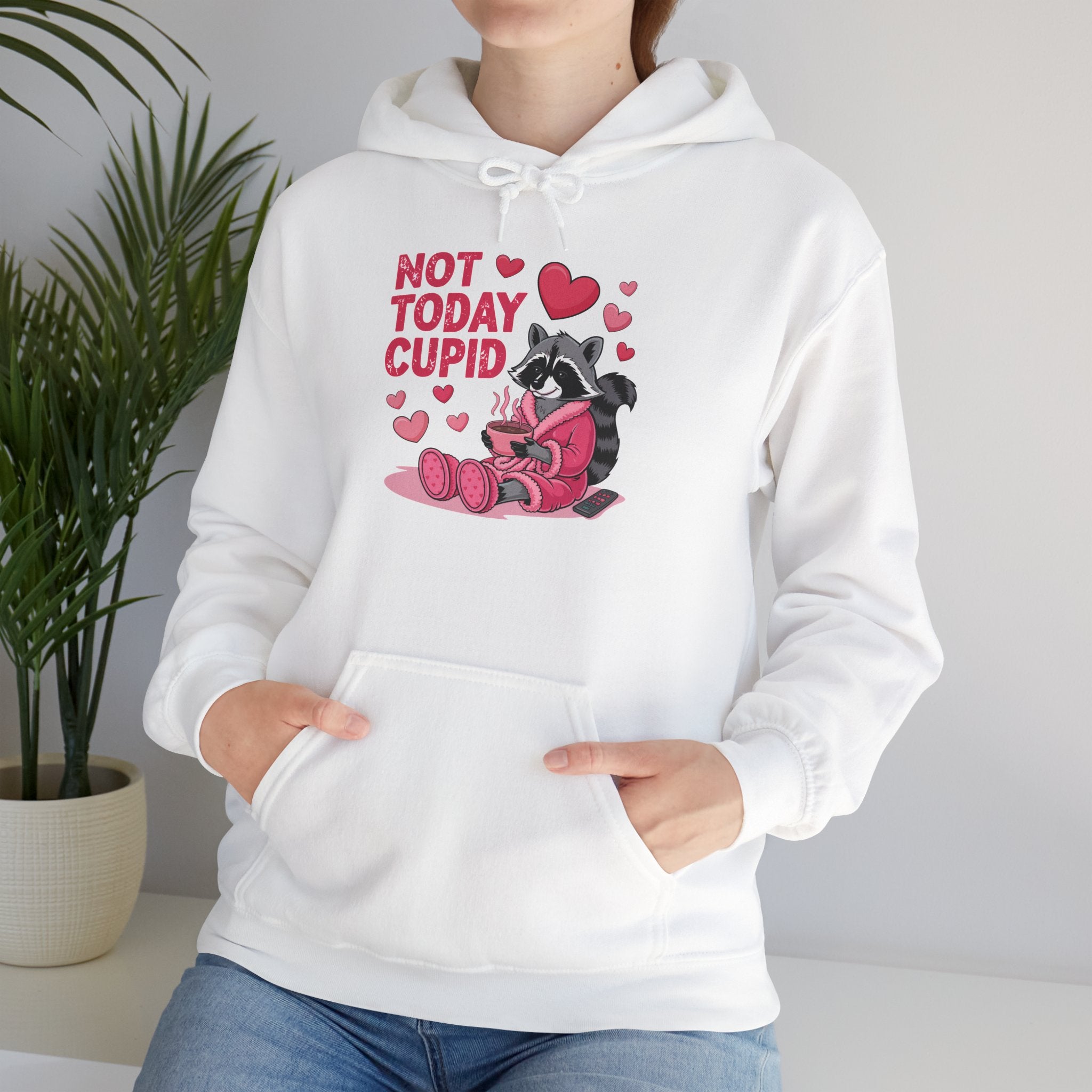 Not Today Cupid Hoodie — Funny Anti-Valentine’s Raccoon Sweatshirt
