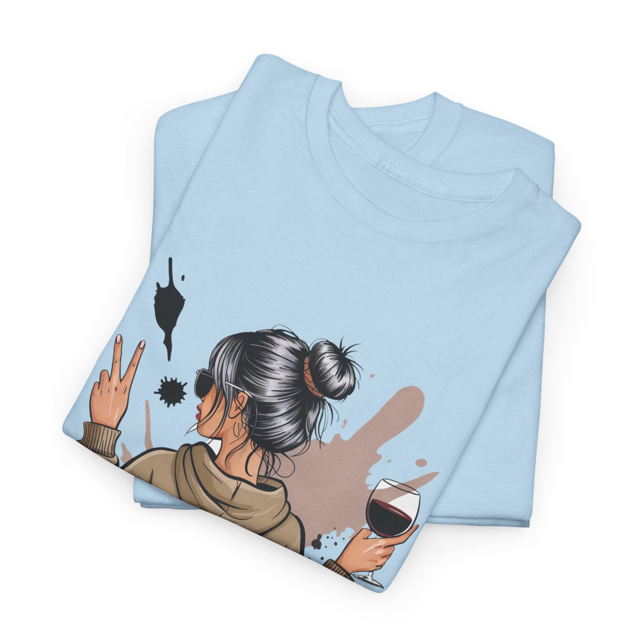 Dramatic Girl Graphic Tee — Funny Wine & Makeup Illustration T-Shirt