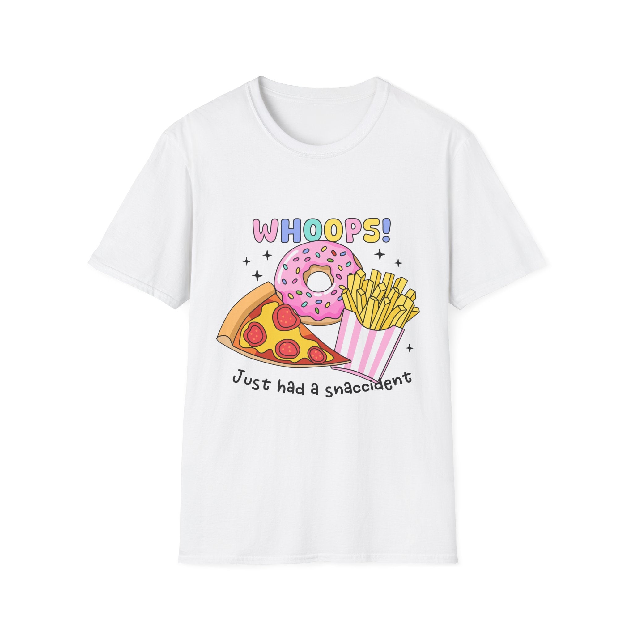Snackcident T-Shirt — Cute Donut, Pizza & Fries Graphic Tee (“Whoops! Just had a snackcident”)