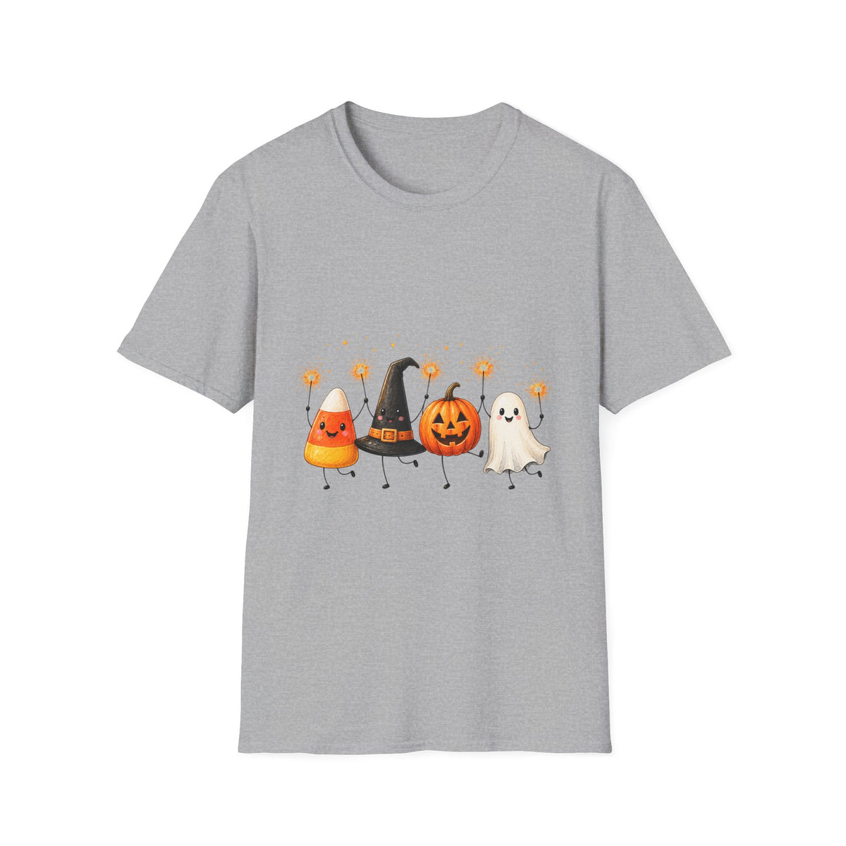 Halloween Friends T-Shirt — Cute Candy Corn, Pumpkin, Witch Hat & Ghost Graphic