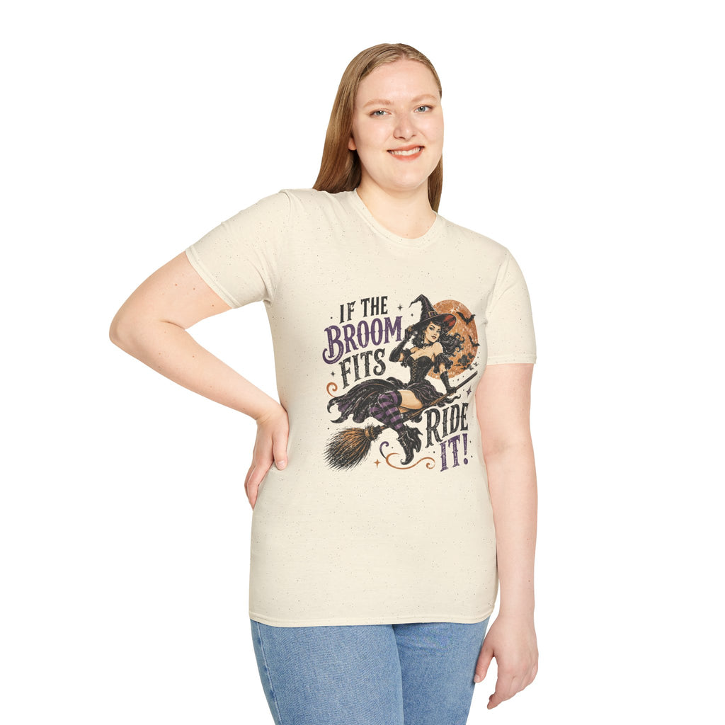 If the Broom Fits Ride It! Witch Graphic T-Shirt