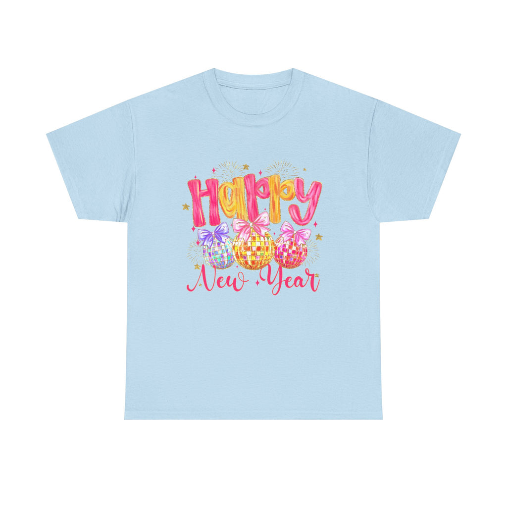 Happy New Year T-Shirt – Colorful Celebration Tee with Festive Ornaments