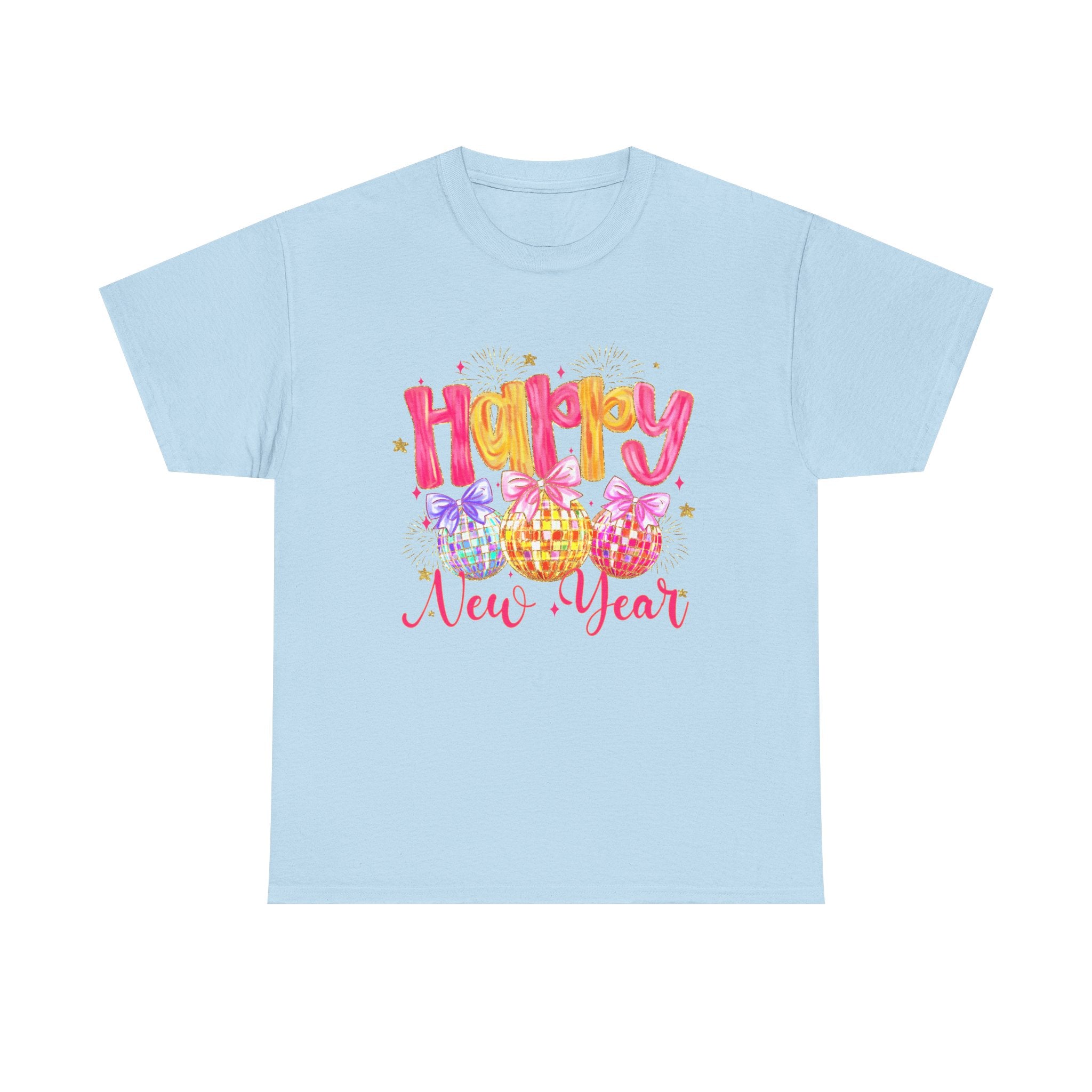 Happy New Year T-Shirt – Colorful Celebration Tee with Festive Ornaments