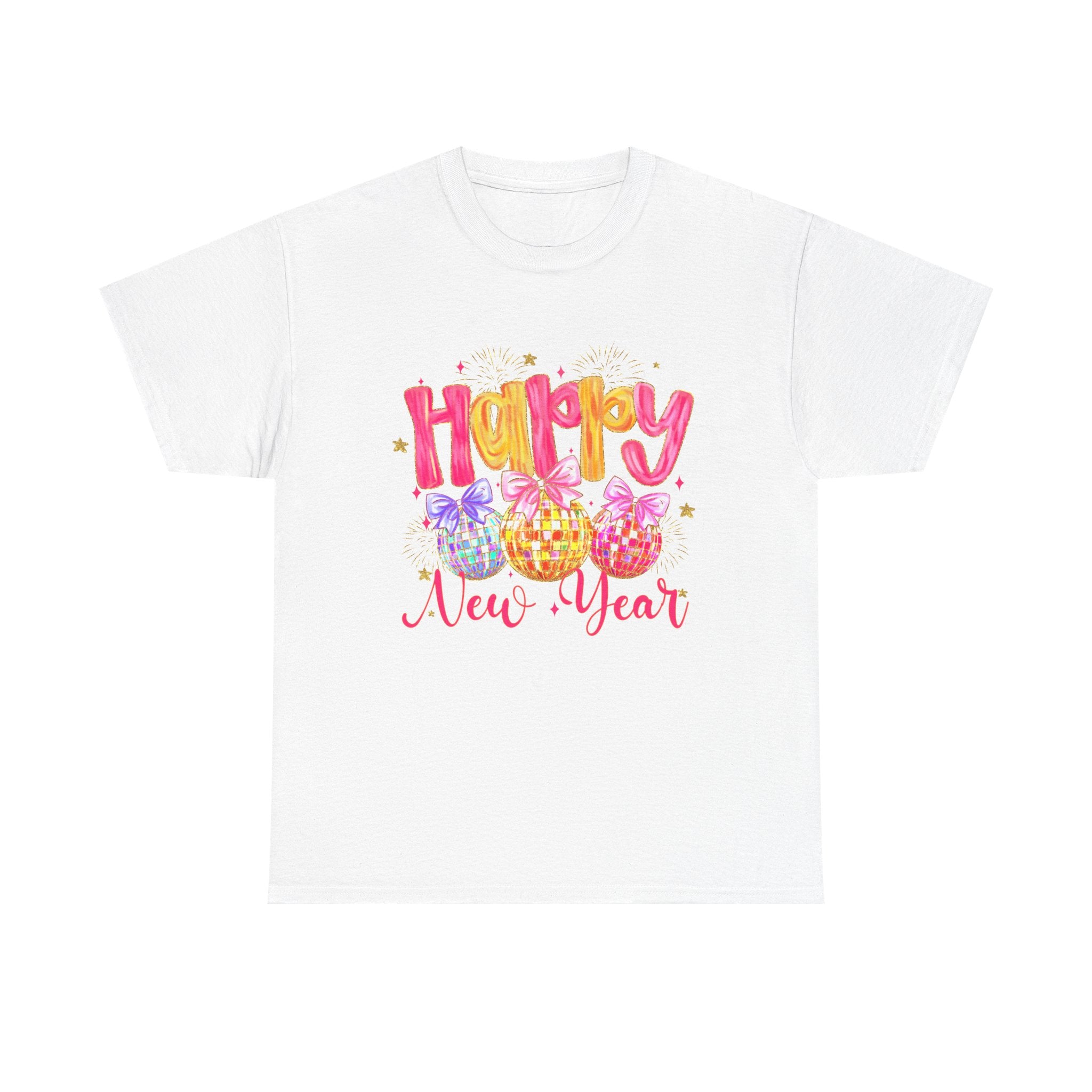 Happy New Year T-Shirt – Colorful Celebration Tee with Festive Ornaments
