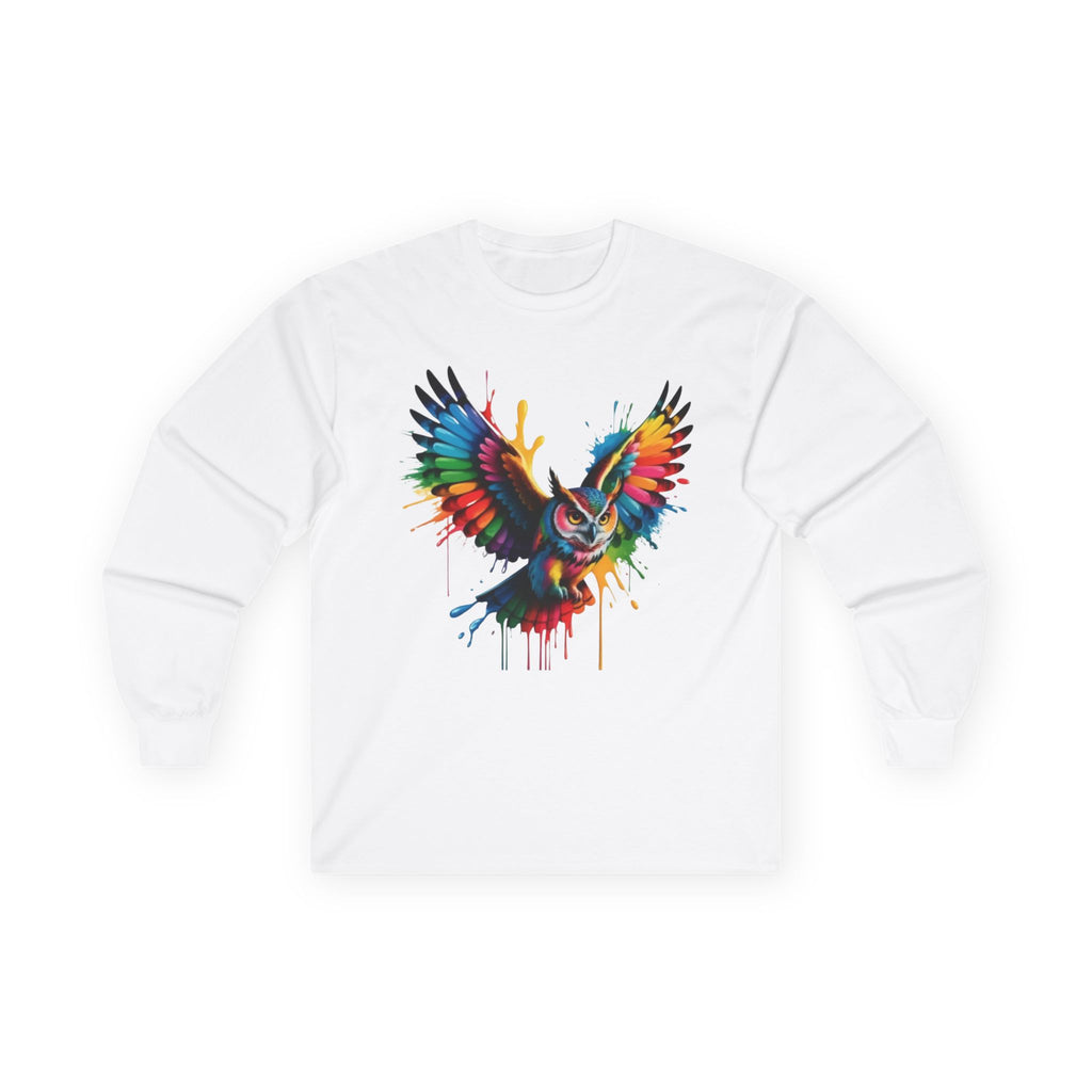 Color Splash Owl Long Sleeve Tee — Vibrant Owl Graphic Shirt