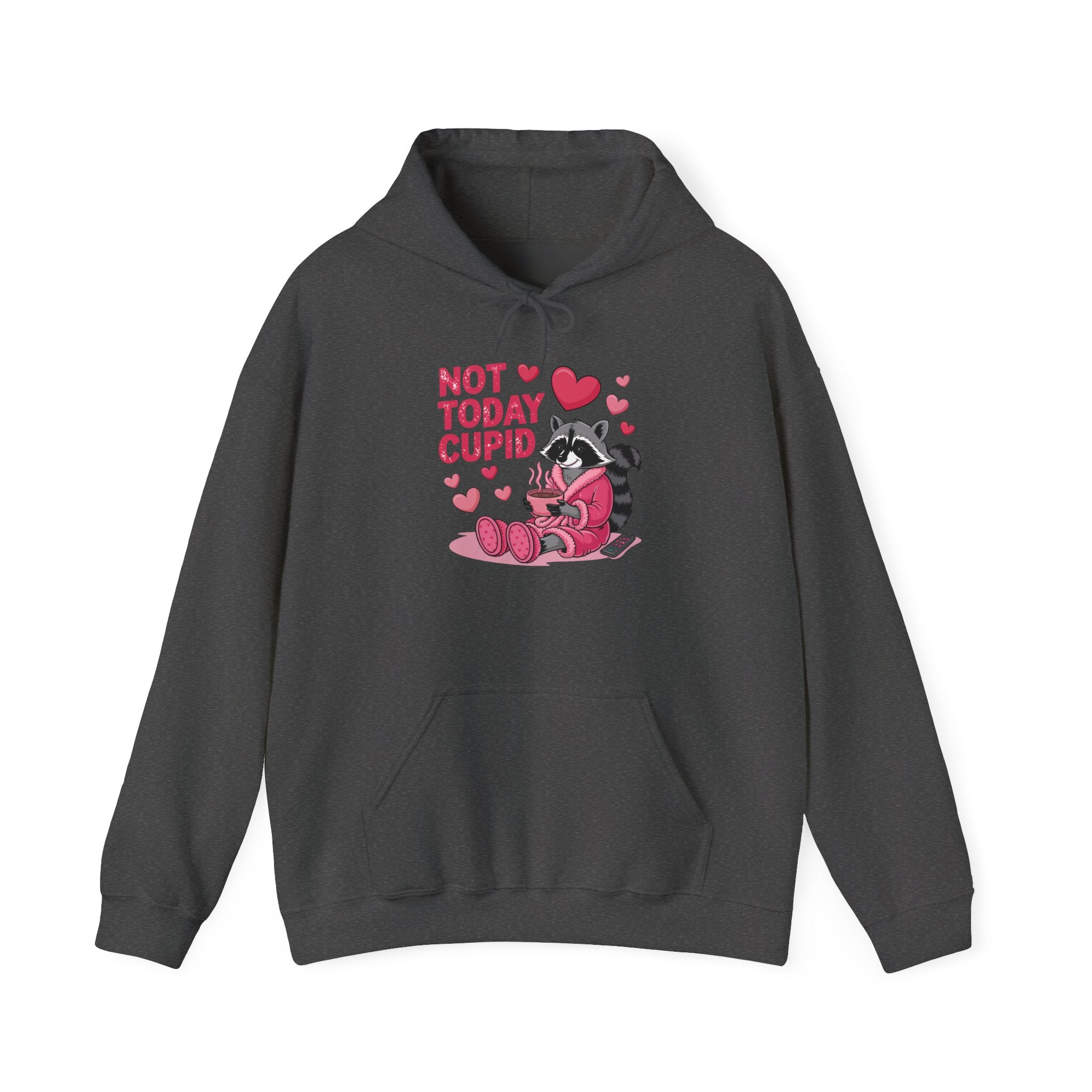 Not Today Cupid Hoodie — Funny Anti-Valentine’s Raccoon Sweatshirt