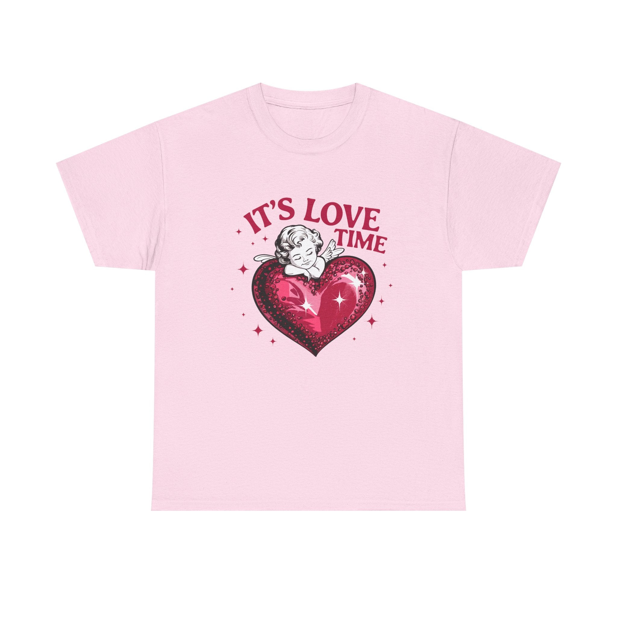 Valentine Angel Heart Tee — "It's Love Time" Graphic T-Shirt
