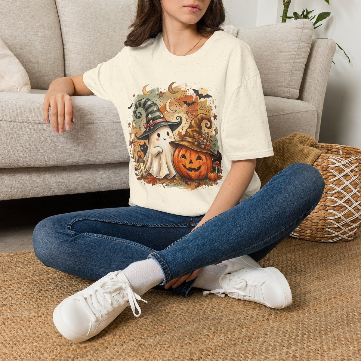 Halloween Ghost T-Shirt — Cute Pumpkin & Witch Hat Spooky Fall Tee