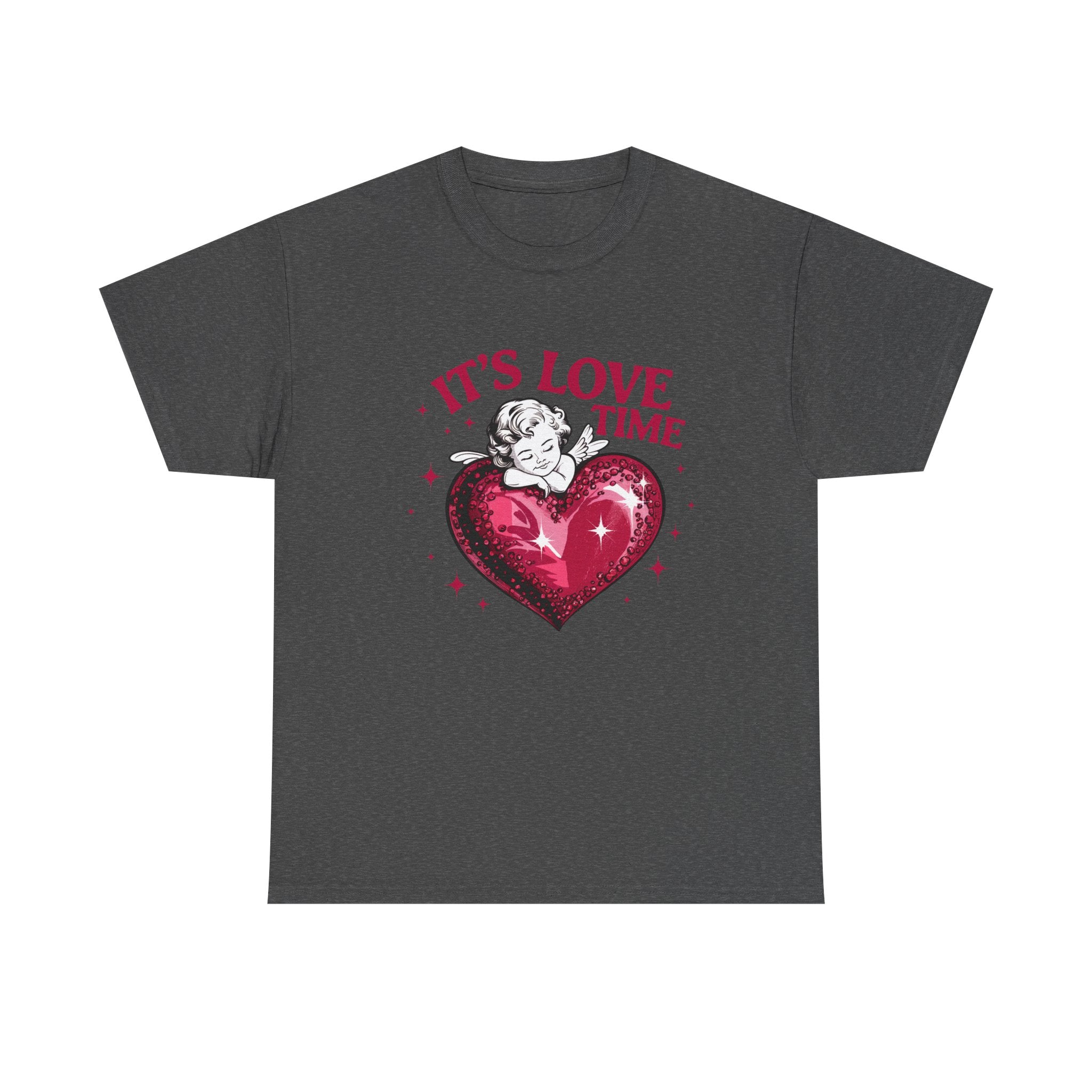 Valentine Angel Heart Tee — "It's Love Time" Graphic T-Shirt