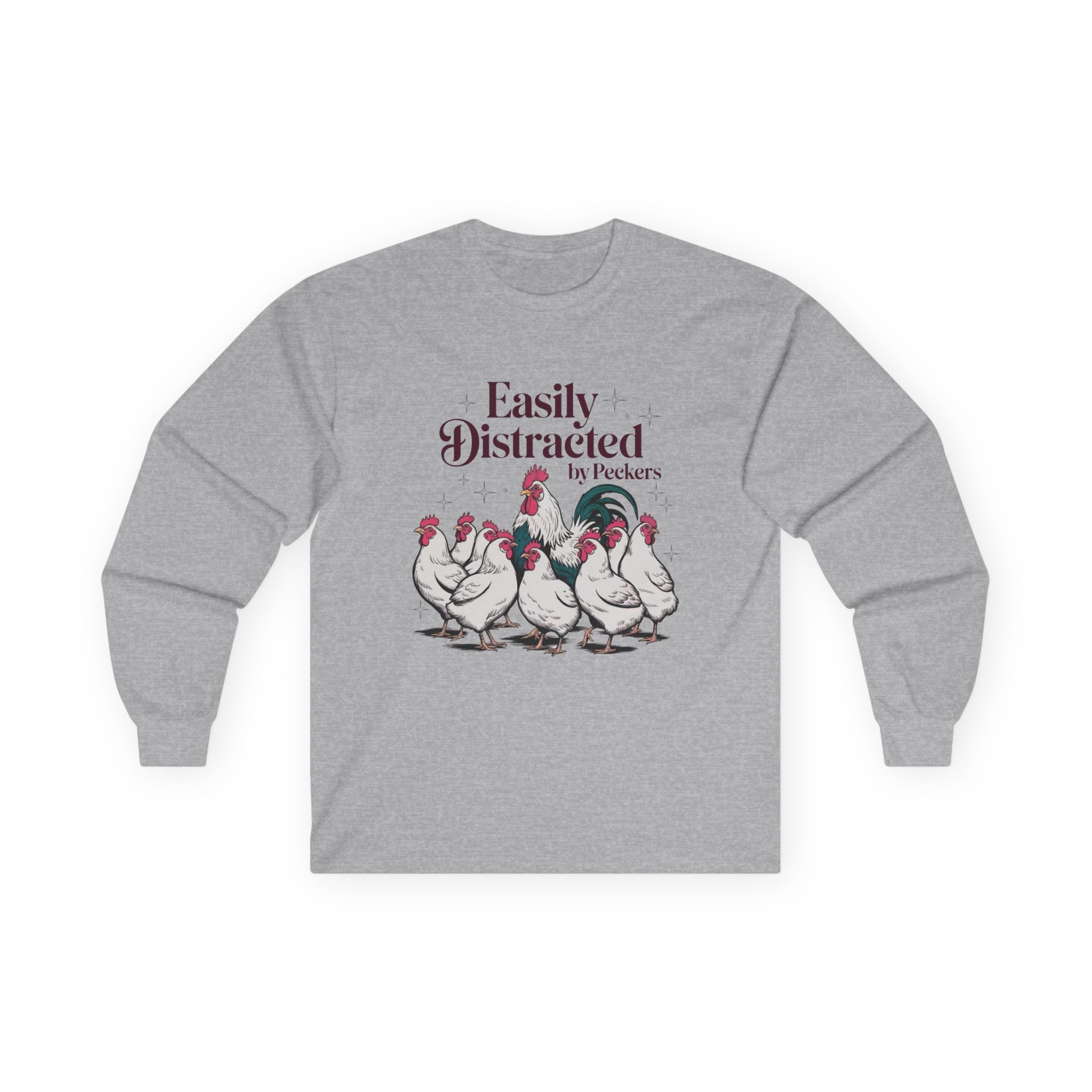 Easily Distracted by Poultry Long Sleeve Tee — Funny Chicken Lover Shirt