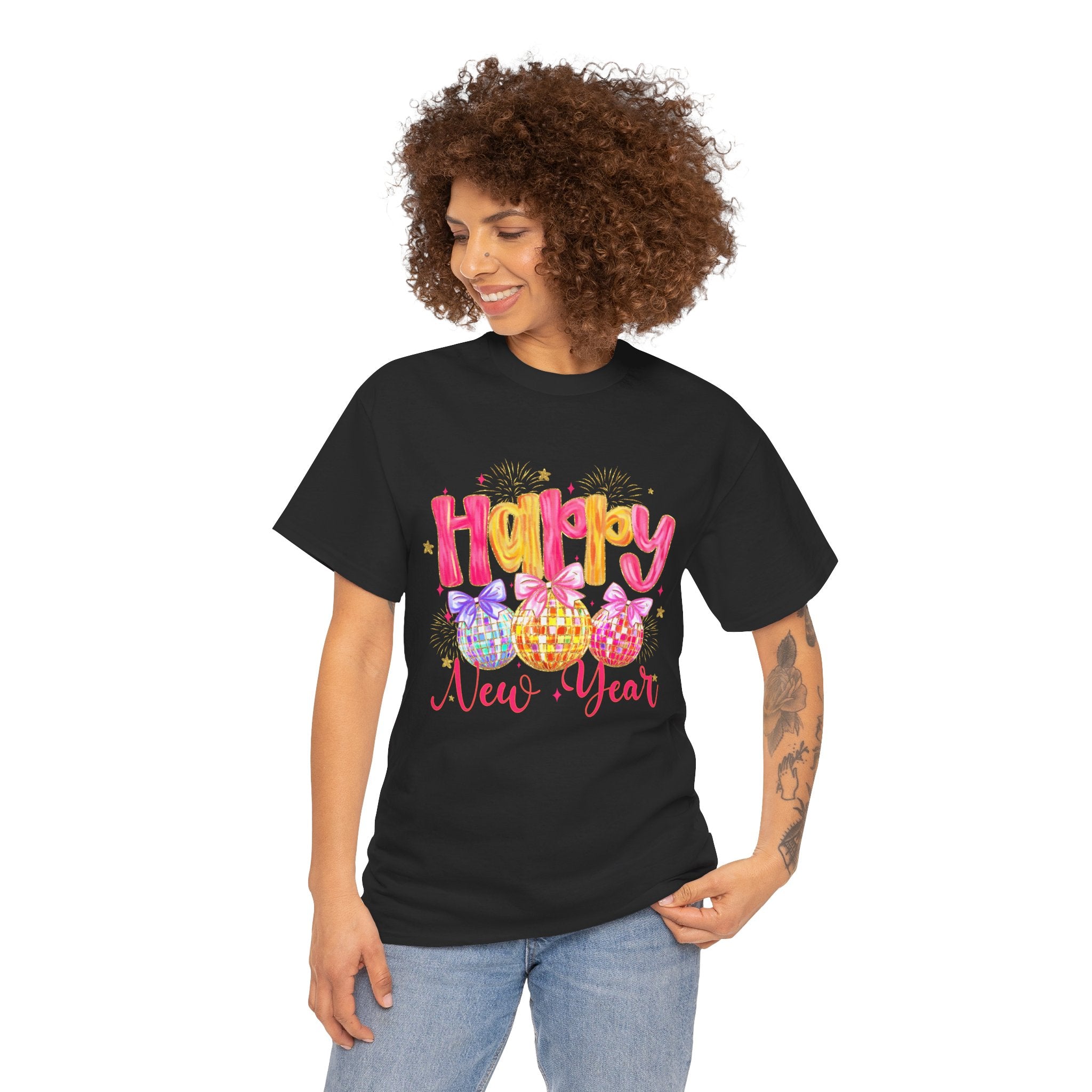 Happy New Year T-Shirt – Colorful Celebration Tee with Festive Ornaments