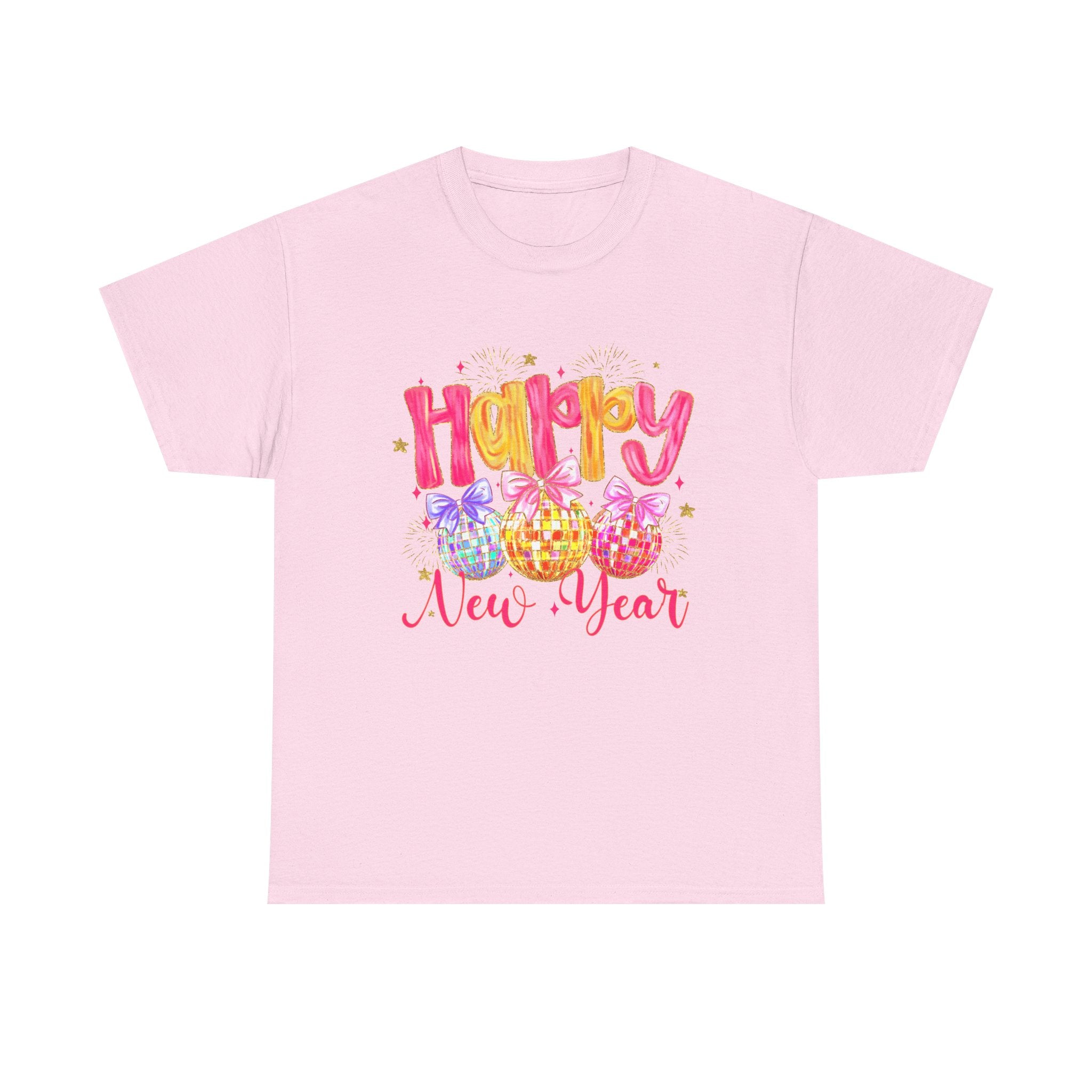 Happy New Year T-Shirt – Colorful Celebration Tee with Festive Ornaments