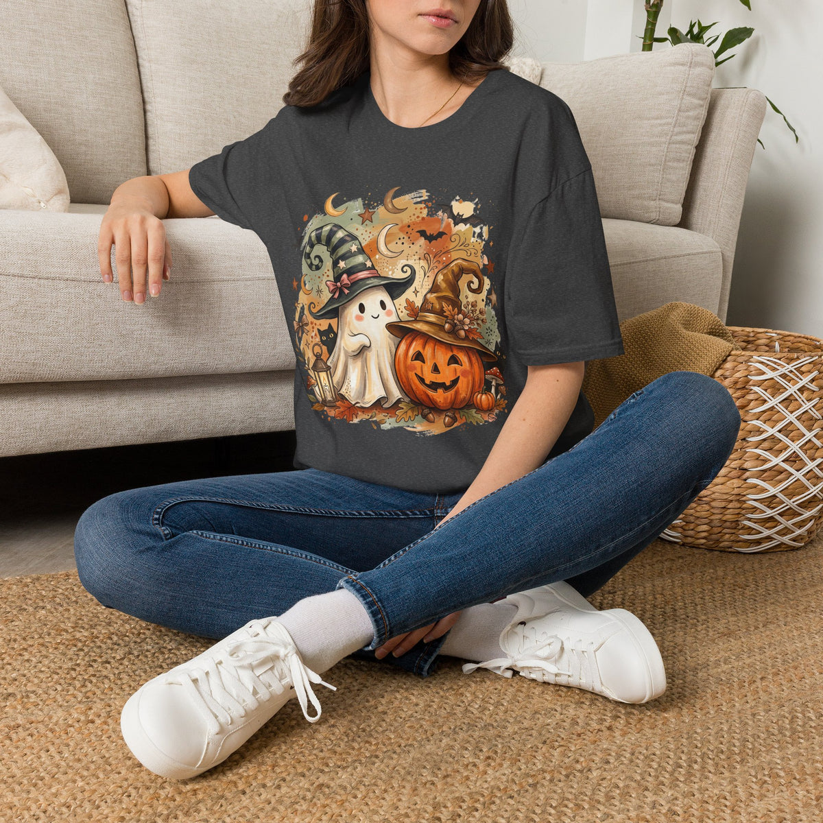 Halloween Ghost T-Shirt — Cute Pumpkin & Witch Hat Spooky Fall Tee