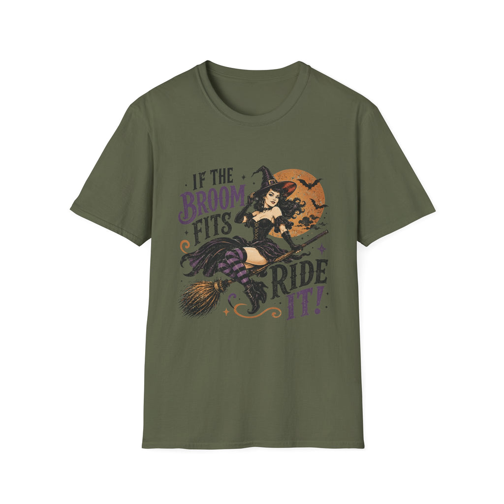 If the Broom Fits Ride It! Witch Graphic T-Shirt