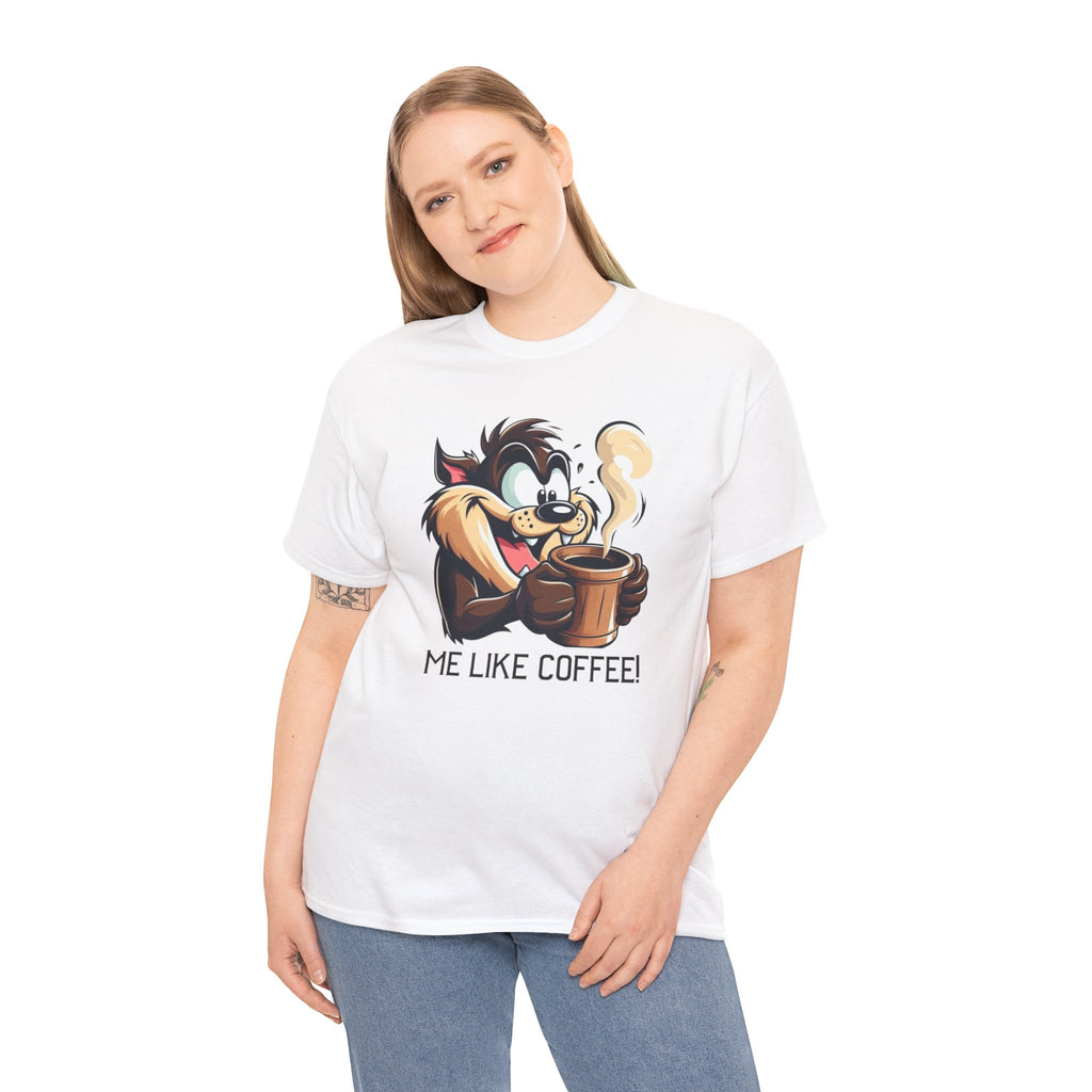 Coffee Lover Cartoon Tee — "Me Like Coffee!" Graphic T-Shirt