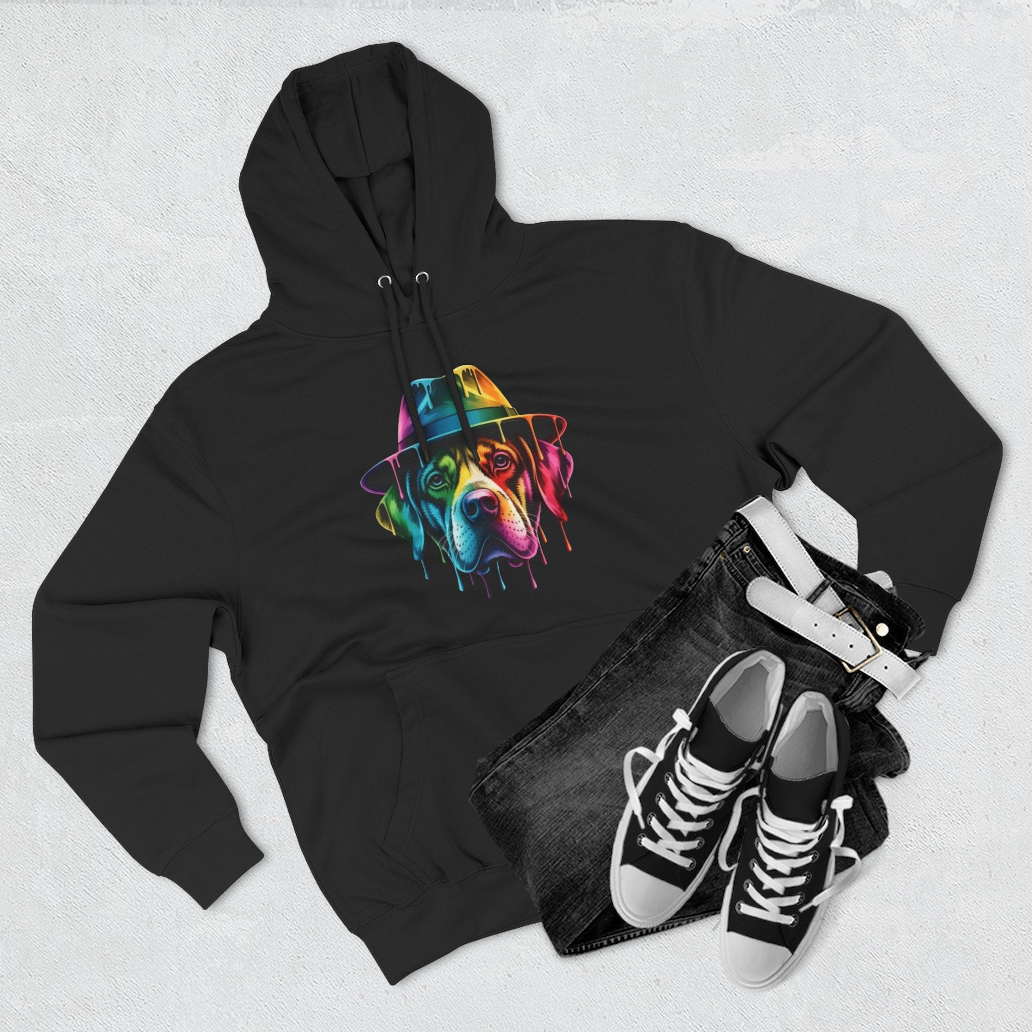 Colorful Dripping Dog Hoodie — Vibrant Canine Art Pullover