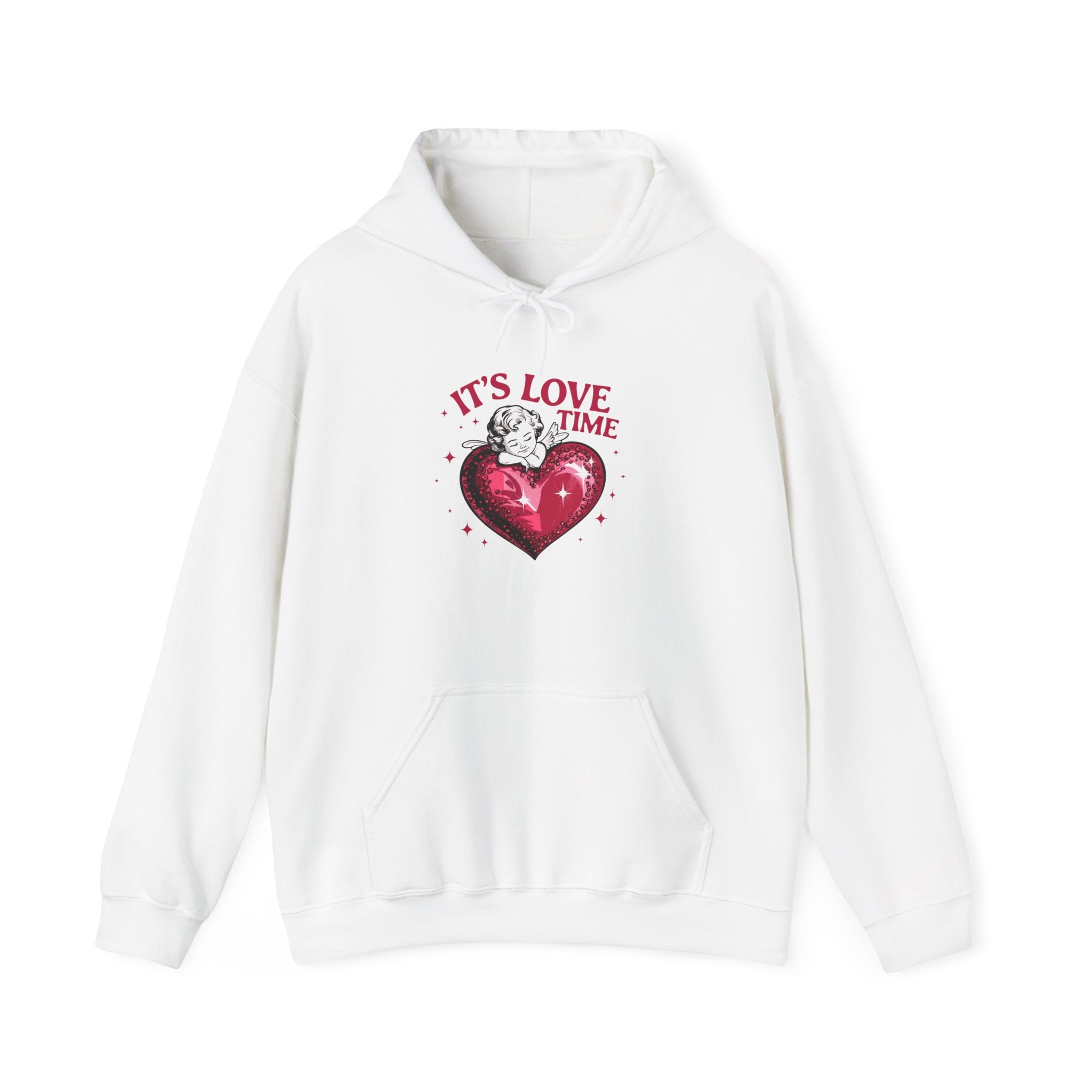 It's Love Time Hoodie — Vintage Heart & Cupid Valentine Sweatshirt
