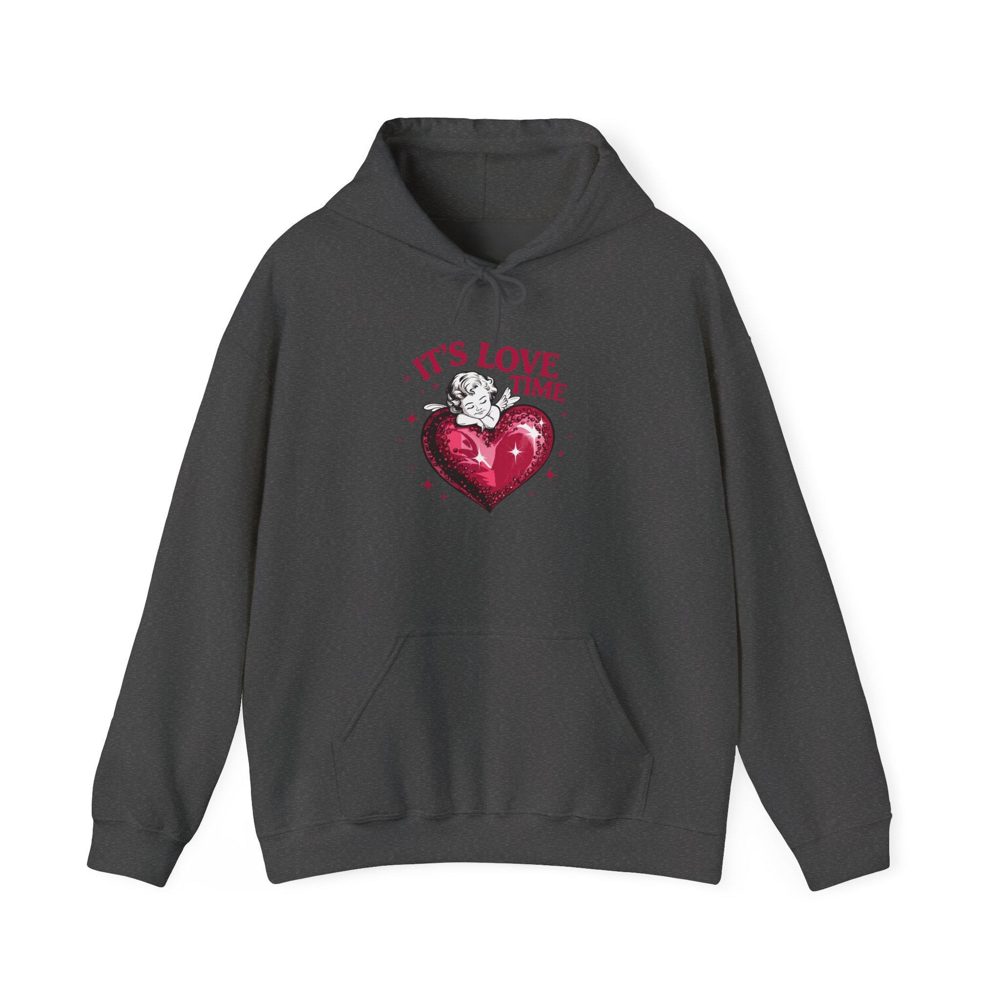 It's Love Time Hoodie — Vintage Heart & Cupid Valentine Sweatshirt
