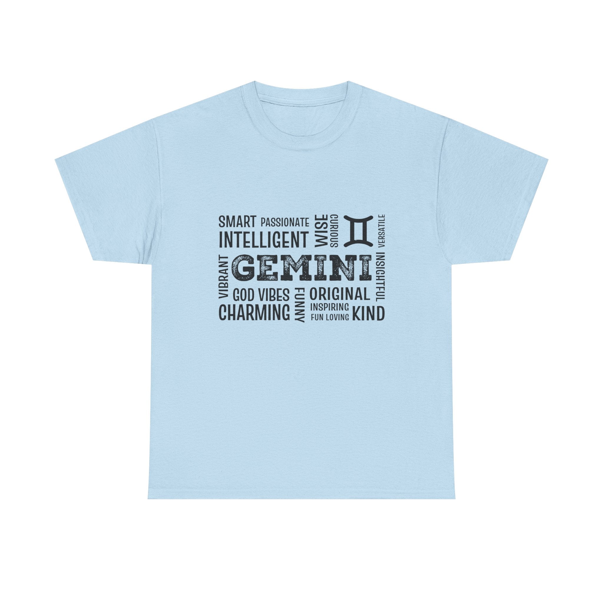 Gemini Zodiac T-Shirt – Word Cloud Traits Tee (Smart, Charming, Intelligent)