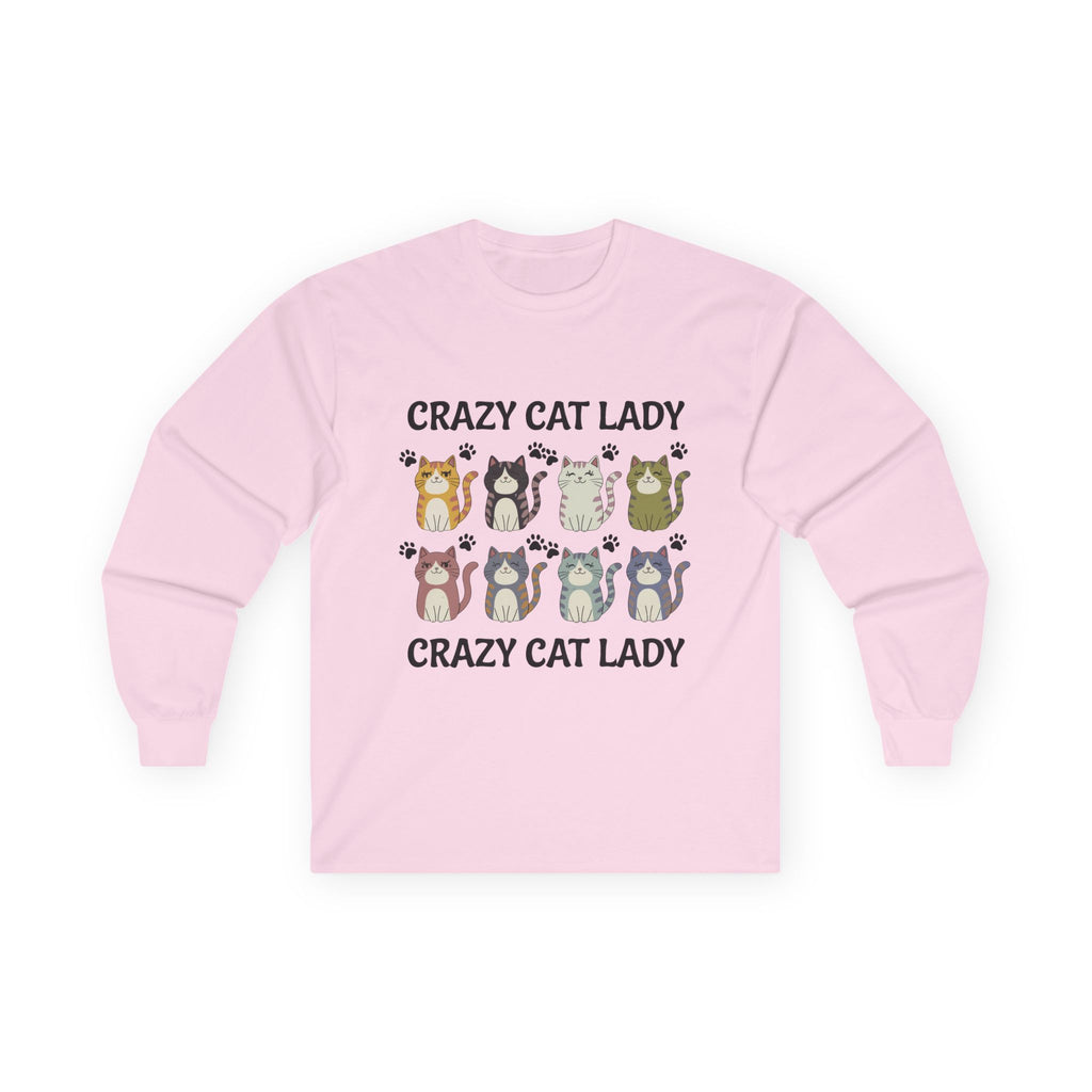 Crazy Cat Lady Long Sleeve Tee — Cute Cartoon Cats Graphic