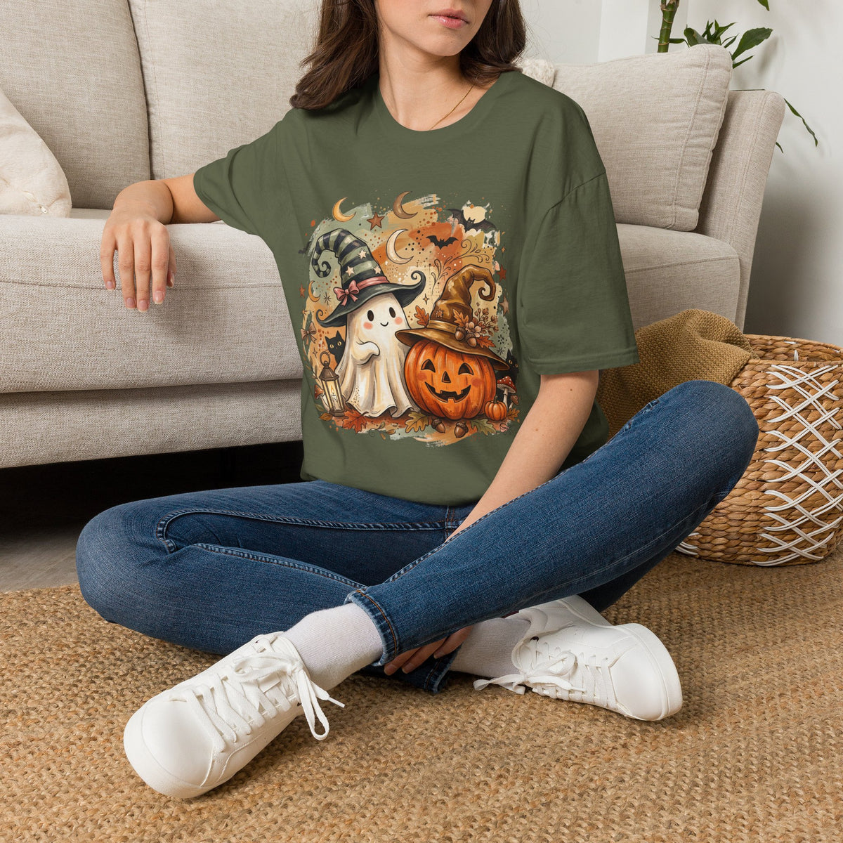 Halloween Ghost T-Shirt — Cute Pumpkin & Witch Hat Spooky Fall Tee