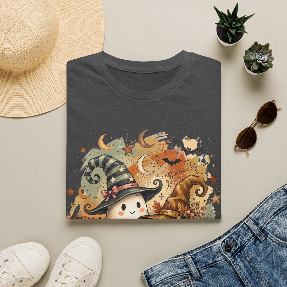 Halloween Ghost T-Shirt — Cute Pumpkin & Witch Hat Spooky Fall Tee
