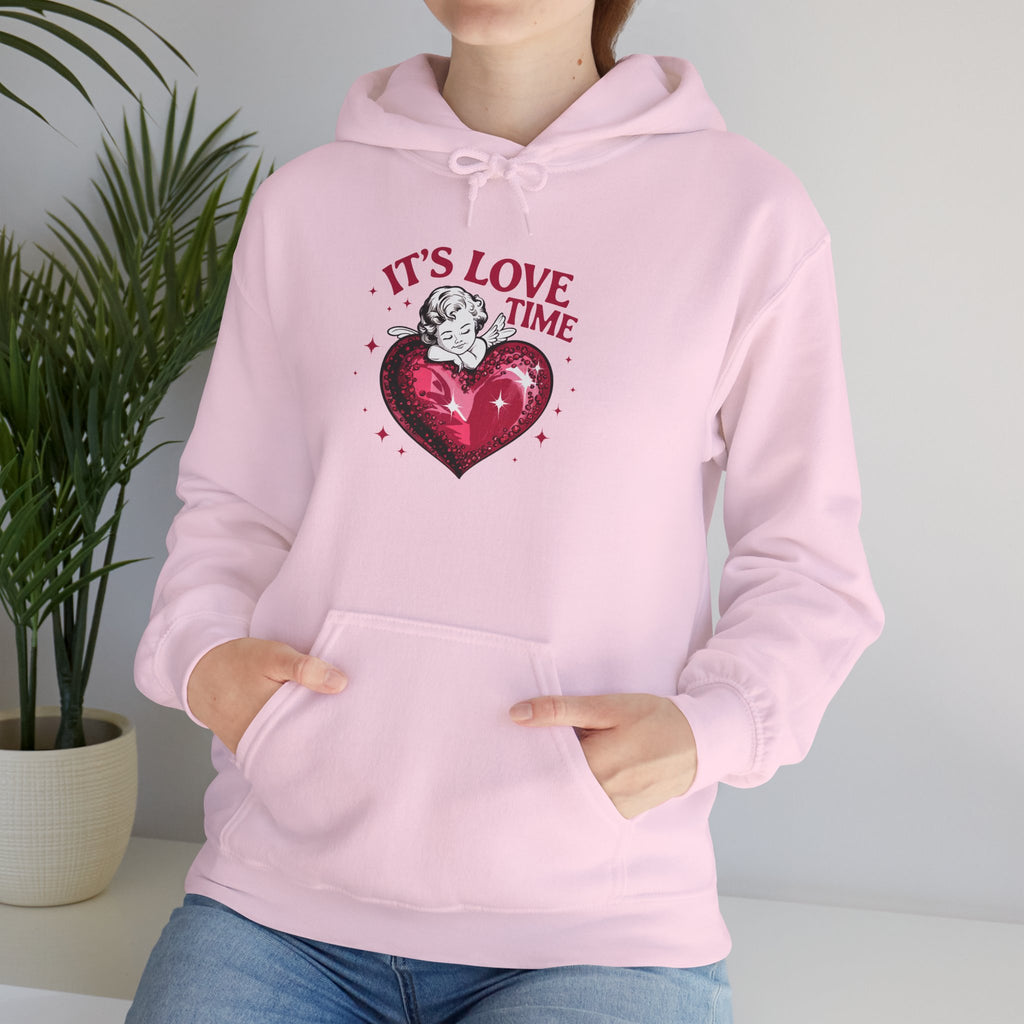 It's Love Time Hoodie — Vintage Heart & Cupid Valentine Sweatshirt