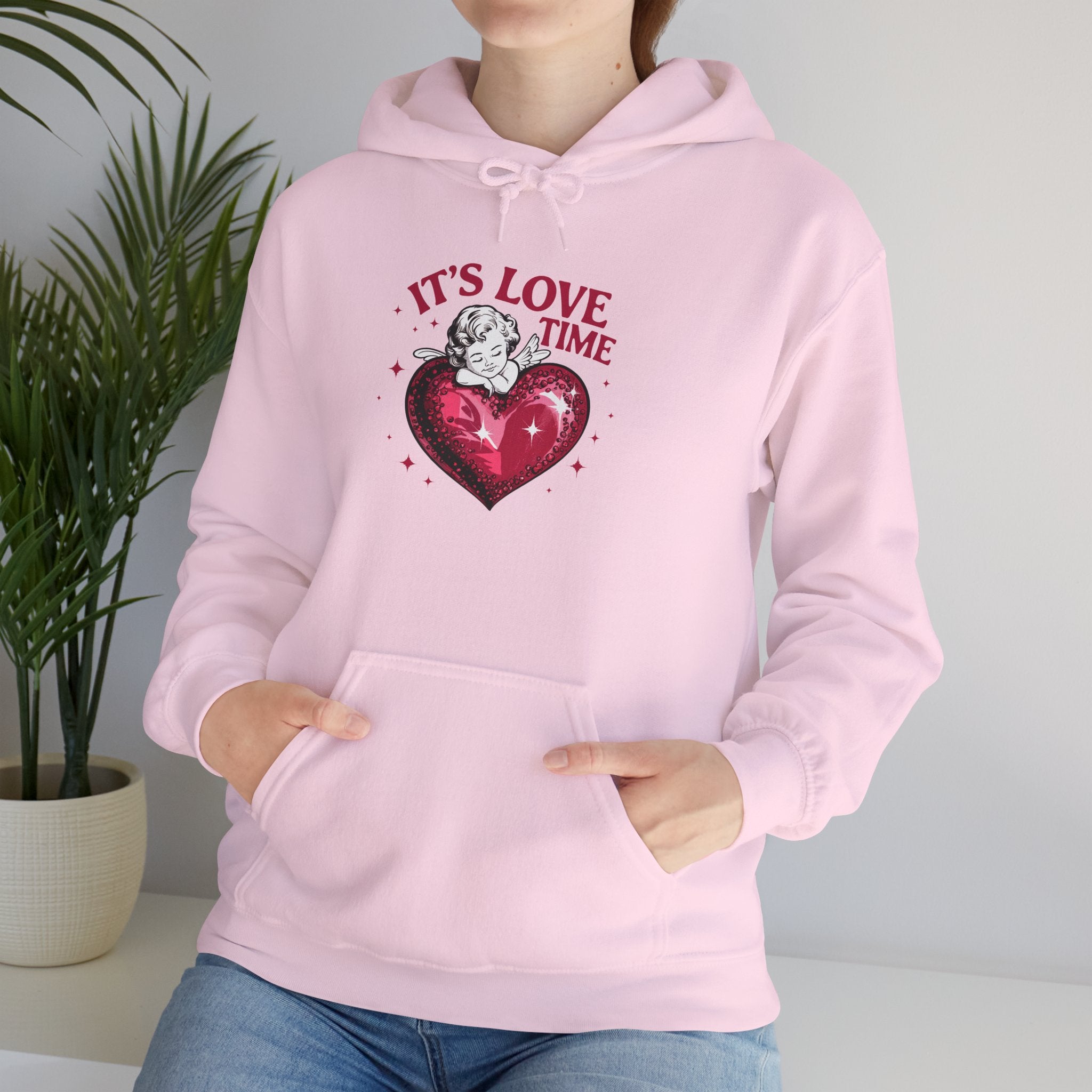 It's Love Time Hoodie — Vintage Heart & Cupid Valentine Sweatshirt