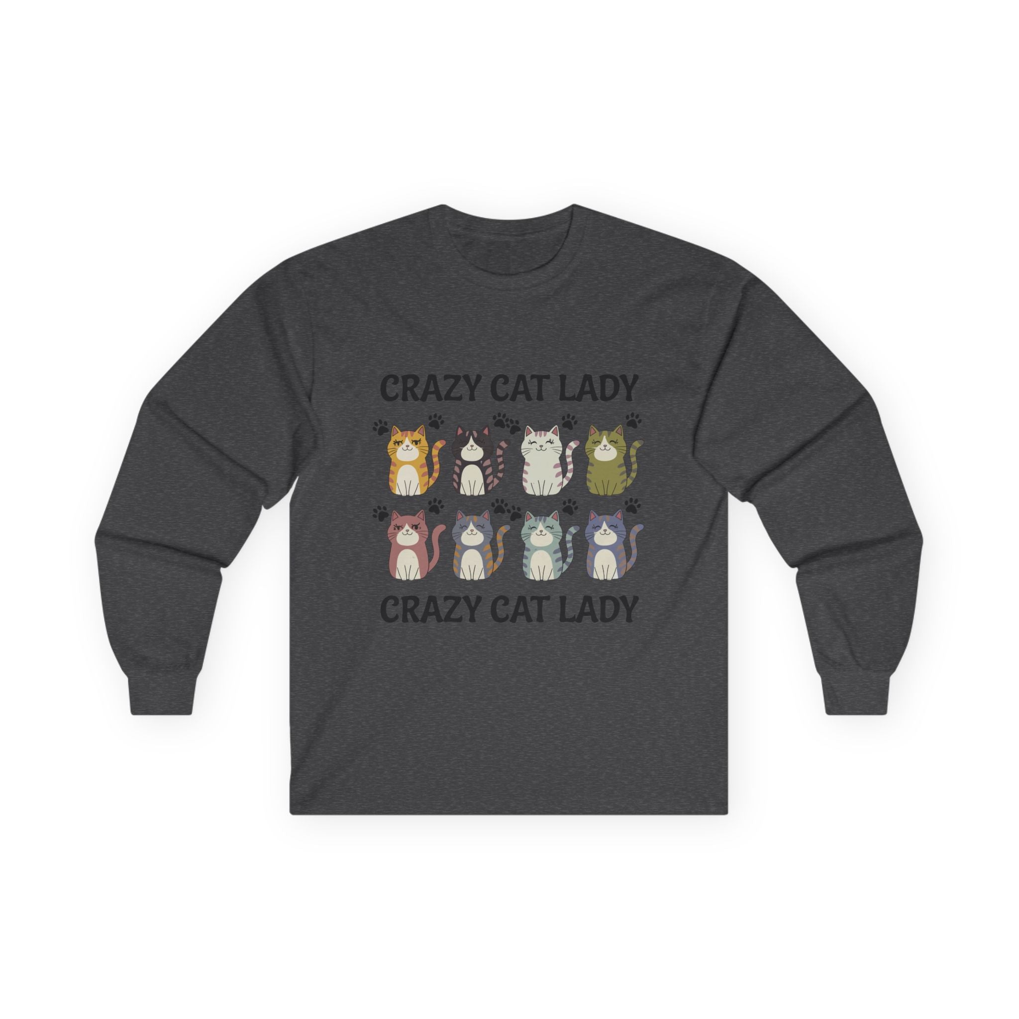 Crazy Cat Lady Long Sleeve Tee — Cute Cartoon Cats Graphic