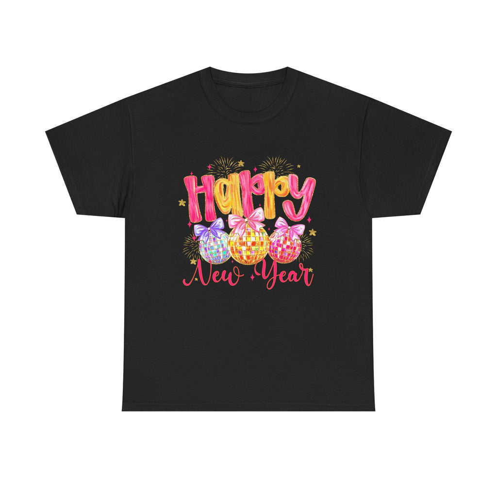 Happy New Year T-Shirt – Colorful Celebration Tee with Festive Ornaments