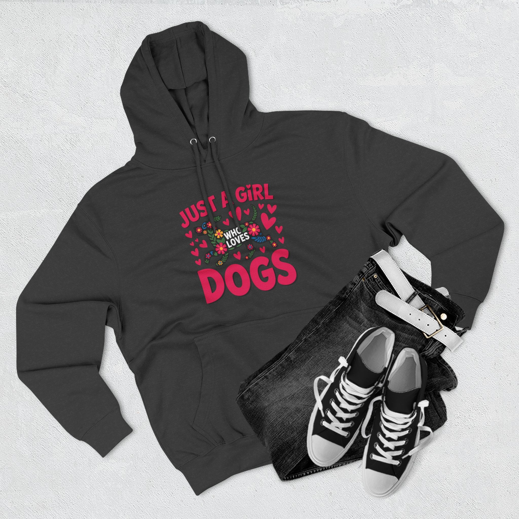 Just A Girl Who Loves Dogs Hoodie — Cute Pink Heart Dog Lover Pullover