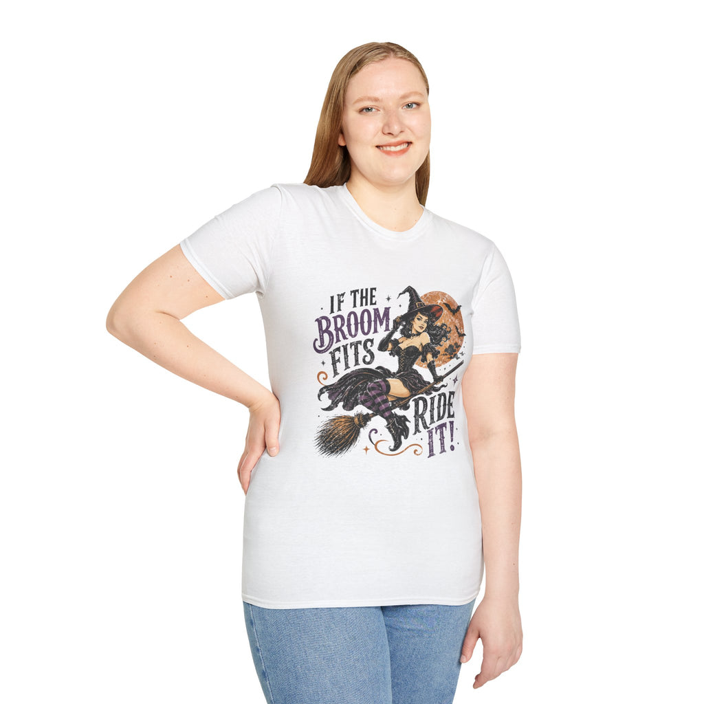 If the Broom Fits Ride It! Witch Graphic T-Shirt
