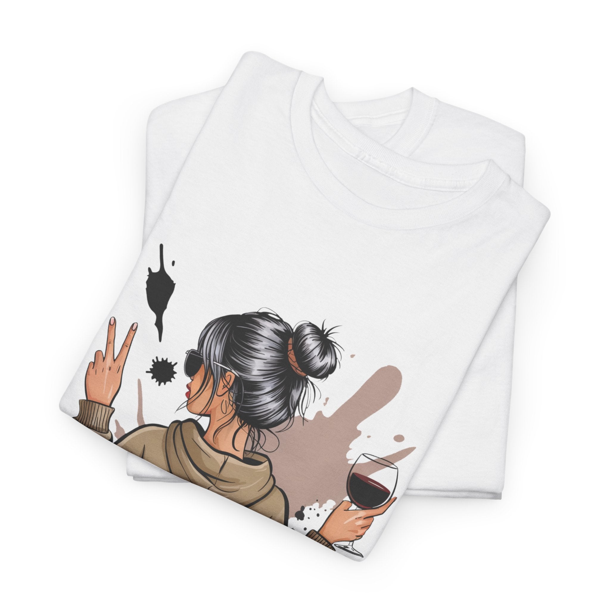 Dramatic Girl Graphic Tee — Funny Wine & Makeup Illustration T-Shirt