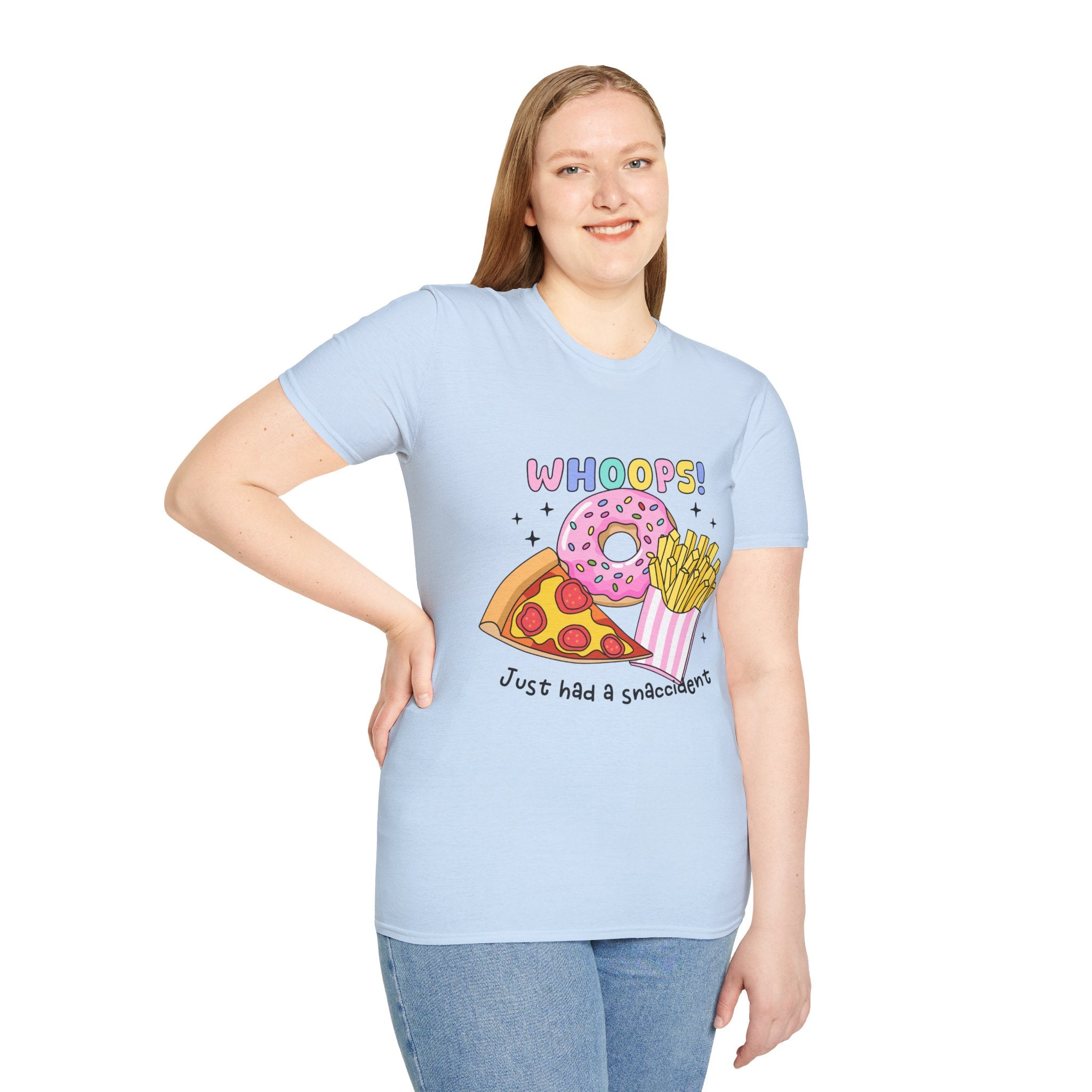 Snackcident T-Shirt — Cute Donut, Pizza & Fries Graphic Tee (“Whoops! Just had a snackcident”)