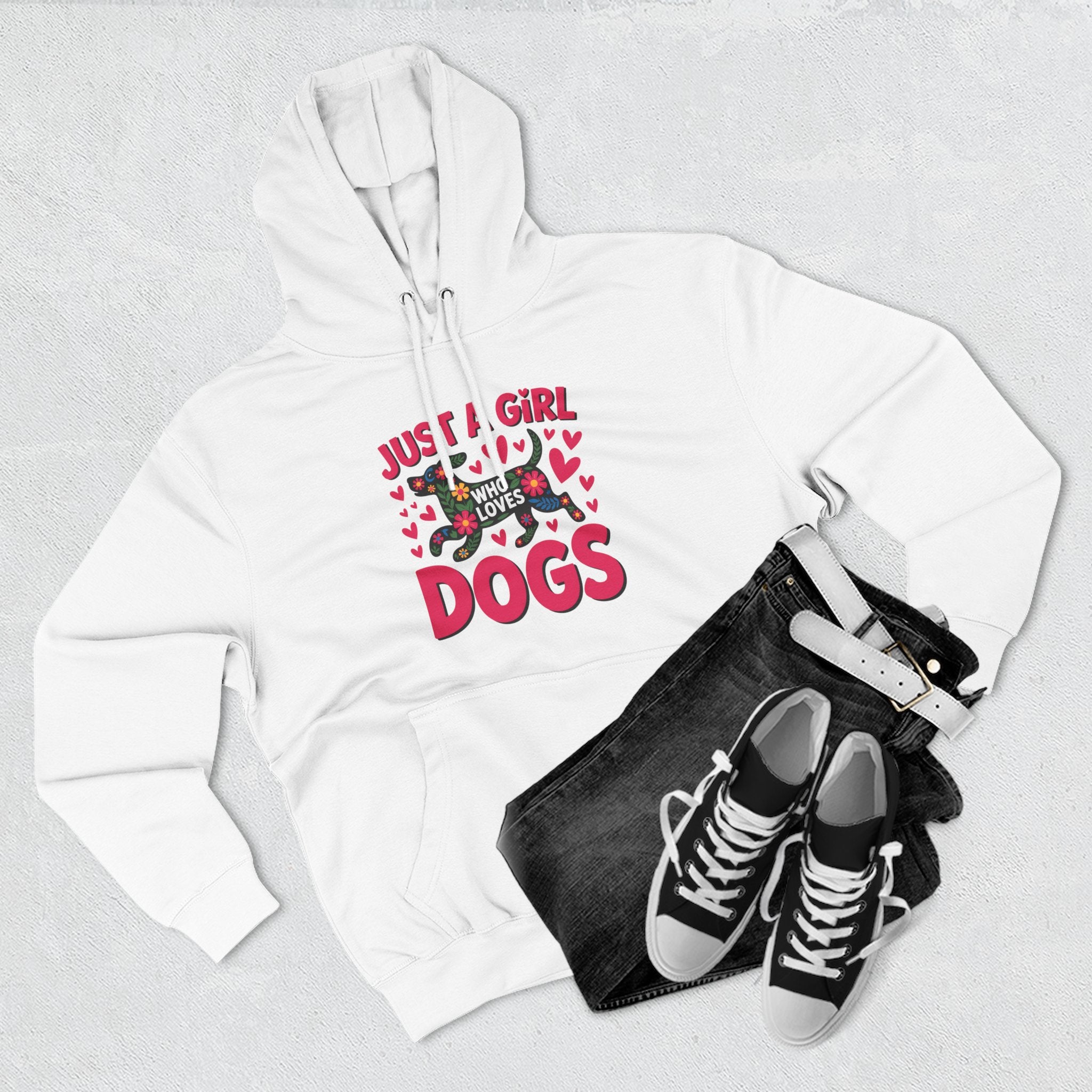 Just A Girl Who Loves Dogs Hoodie — Cute Pink Heart Dog Lover Pullover