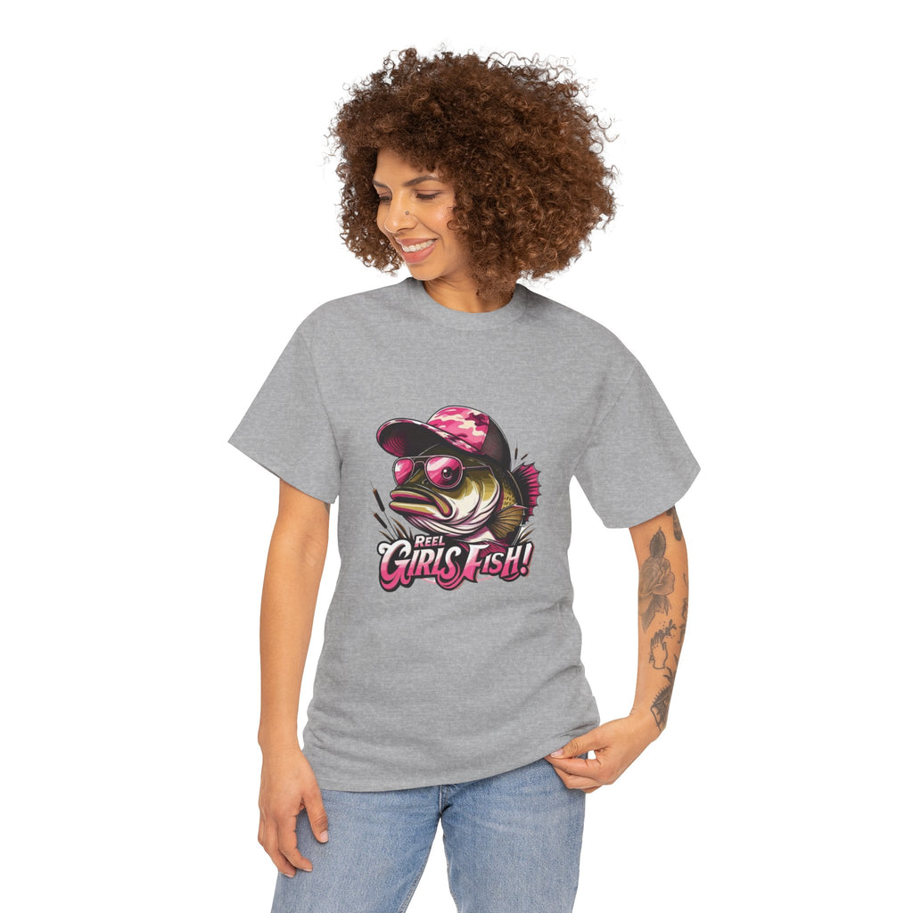 T-Shirt — "Girls Fish!" Pink Camouflage Bass Graphic Tee